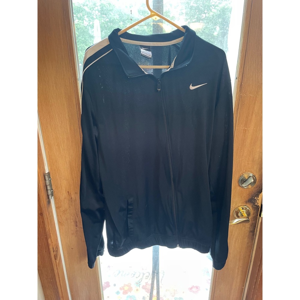 Nike Track Jacket Full Zip Athletic Warm Up Black White Stripe LT
